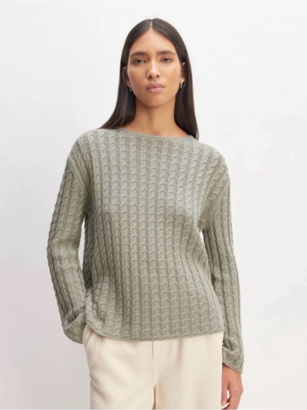 Everlane The Cotton Merino Cable Crew in Sage Green Size S